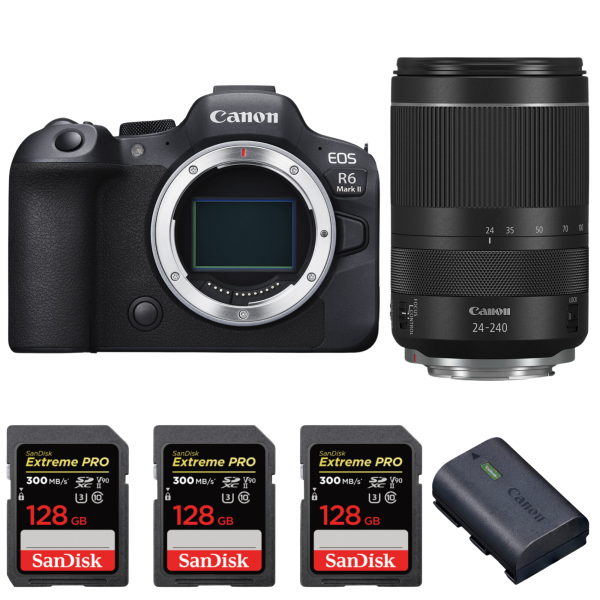 Canon EOS R6 Mark II + RF 24-240mm f/4-6.3 IS USM + 3 SanDisk 128GB Extreme PRO UHS-II SDXC 300 MB/s + 1 Canon LP-E6NH-1