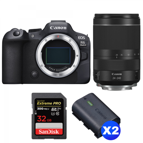 Canon EOS R6 Mark II + RF 24-240mm f/4-6.3 IS USM + 1 SanDisk 32GB Extreme PRO UHS-II SDXC 300 MB/s + 2 Canon LP-E6NH-1