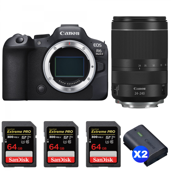 Canon EOS R6 Mark II + RF 24-240mm f/4-6.3 IS USM + 3 SanDisk 64GB Extreme PRO UHS-II SDXC 300 MB/s + 2 Canon LP-E6NH|MCZ DIRECT