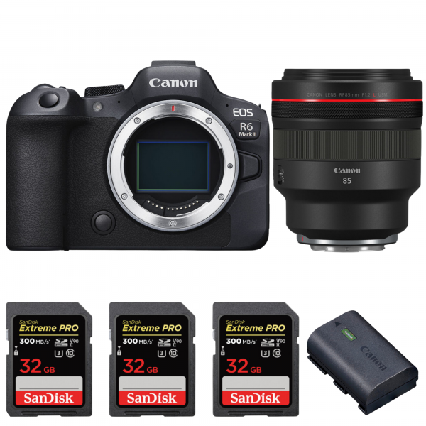 Canon EOS R6 Mark II + RF 85mm f/1.2 L USM + 3 SanDisk 32GB Extreme PRO UHS-II SDXC 300 MB/s + 1 Canon LP-E6NH-1