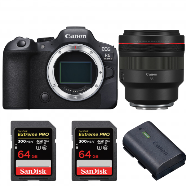 Canon EOS R6 Mark II + RF 85mm f/1.2 L USM + 2 SanDisk 64GB Extreme PRO UHS-II SDXC 300 MB/s + 1 Canon LP-E6NH-1