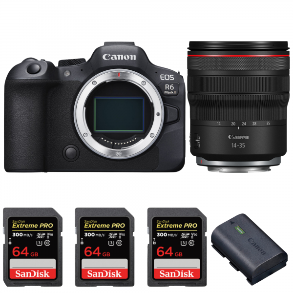 Canon EOS R6 Mark II + RF 14-35mm f/4 L IS USM + 3 SanDisk 64GB Extreme PRO UHS-II SDXC 300 MB/s + 1 Canon LP-E6NH-1