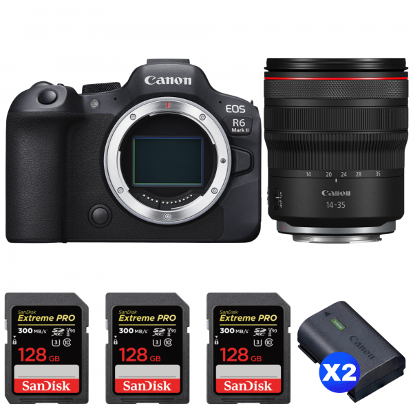 Canon EOS R6 Mark II + RF 14-35mm f/4 L IS USM + 3 SanDisk 128GB Extreme PRO UHS-II SDXC 300 MB/s + 2 Canon LP-E6NH-1