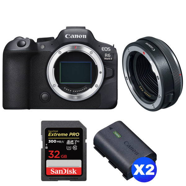 Canon EOS R6 Mark II + Canon EF-EOS R Premium + 1 SanDisk 32GB Extreme PRO UHS-II SDXC 300 MB/s + 2 Canon LP-E6NH|MCZ DIRECT