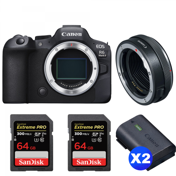 Canon EOS R6 Mark II + Canon EF-EOS R Premium + 2 SanDisk 64GB Extreme PRO UHS-II SDXC 300 MB/s + 2 Canon LP-E6NH|MCZ DIRECT