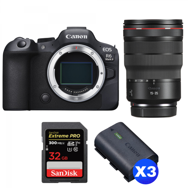 Canon EOS R6 Mark II + RF 15-35mm f/2.8 L IS USM + 1 SanDisk 32GB Extreme PRO UHS-II SDXC 300 MB/s + 3 Canon LP-E6NH|MCZ DIRECT