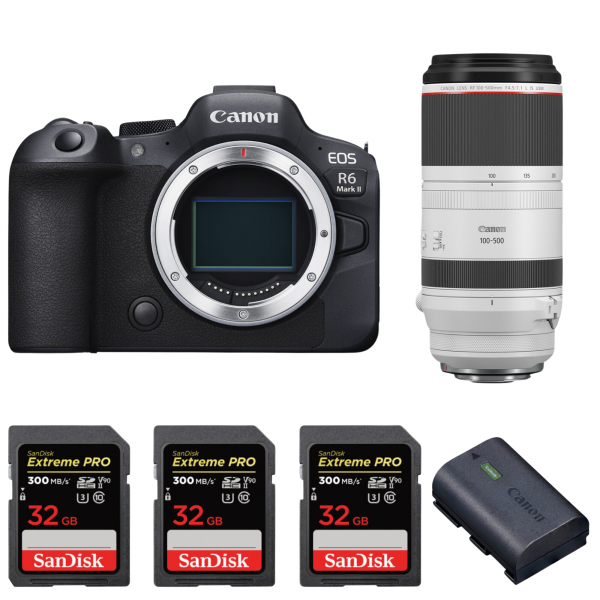 Canon EOS R6 Mark II + RF 100-500mm f/4.5-7.1 L IS USM + 3 SanDisk 32GB Extreme PRO UHS-II SDXC 300 MB/s + 1 Canon LP-E6NH|MCZ DIRECT