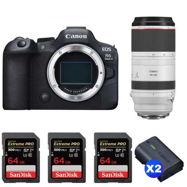 Canon EOS R6 Mark II + RF 100-500mm f/4.5-7.1 L IS USM + 3 SanDisk 64GB Extreme PRO UHS-II SDXC 300 MB/s + 2 Canon LP-E6NH|MCZ DIRECT