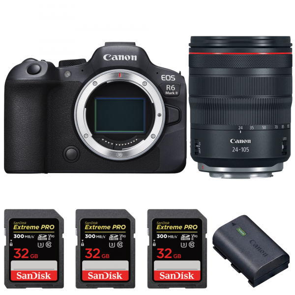 Canon EOS R6 Mark II + RF 24-105mm f/4 L IS USM + 3 SanDisk 32GB Extreme PRO UHS-II SDXC 300 MB/s + 1 Canon LP-E6NH|MCZ DIRECT