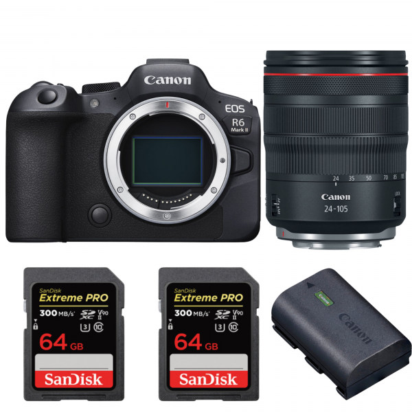 Canon EOS R6 Mark II + RF 24-105mm f/4 L IS USM + 2 SanDisk 64GB Extreme PRO UHS-II SDXC 300 MB/s + 1 Canon LP-E6NH|MCZ DIRECT