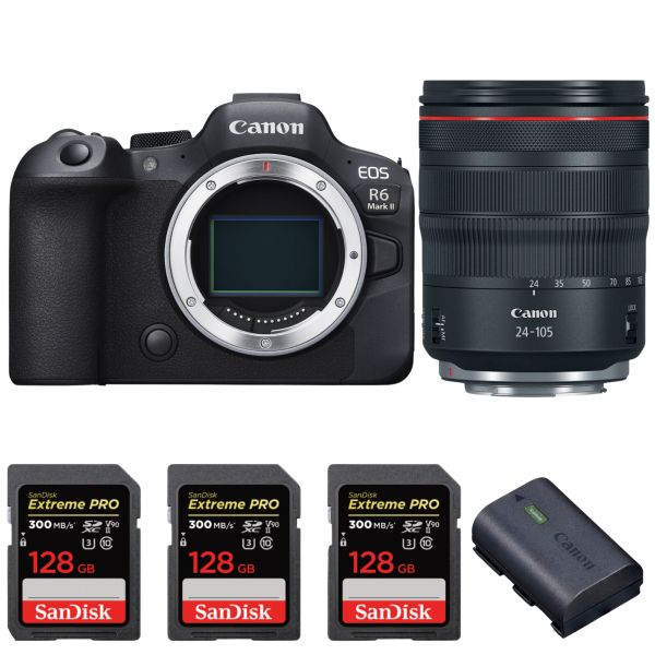 Canon EOS R6 Mark II + RF 24-105mm f/4 L IS USM + 3 SanDisk 128GB Extreme PRO UHS-II SDXC 300 MB/s + 1 Canon LP-E6NH|MCZ DIRECT