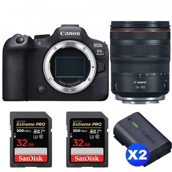 Canon EOS R6 Mark II + RF 24-105mm f/4 L IS USM + 2 SanDisk 32GB Extreme PRO UHS-II SDXC 300 MB/s + 2 Canon LP-E6NH|MCZ DIRECT