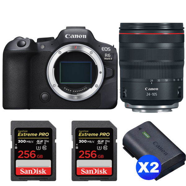 Canon EOS R6 Mark II + RF 24-105mm f/4 L IS USM + 2 SanDisk 256GB Extreme PRO UHS-II SDXC 300 MB/s + 2 Canon LP-E6NH|MCZ DIRECT